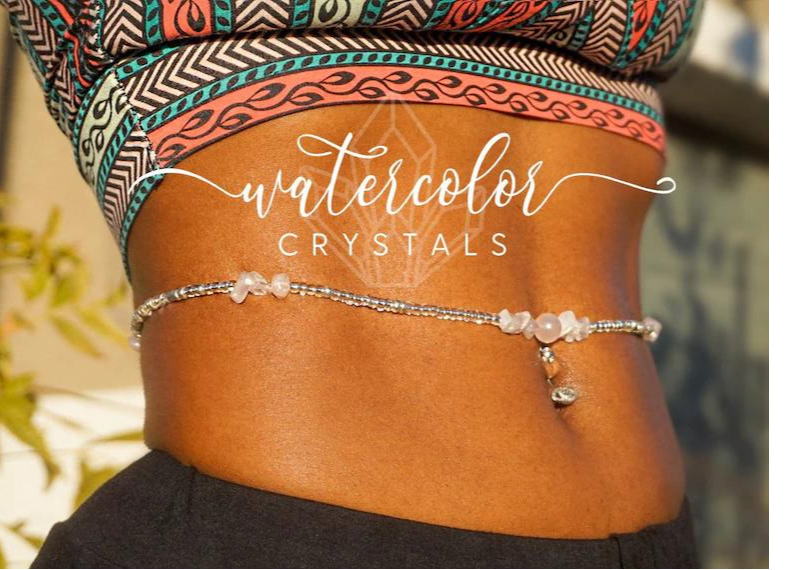 Watercolor crystals waist beads rose quartz