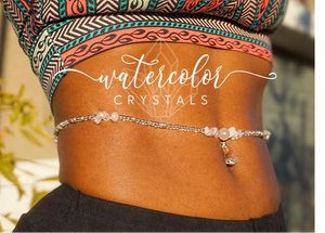 Watercolor crystals waist beads rose quartz