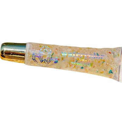 Watercolor crystals handmade multicolored lip gloss with a passion fruit scent.