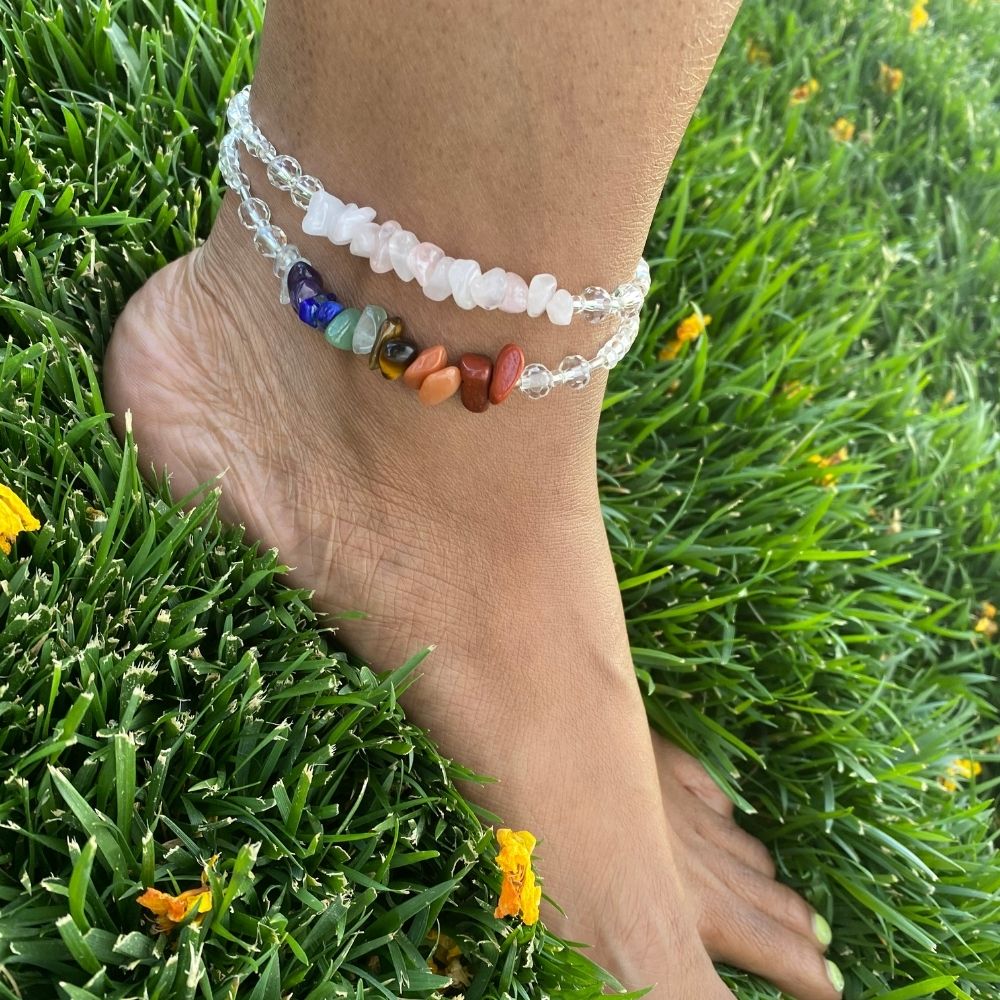 watercolor crystals handmade rose quartz anklet