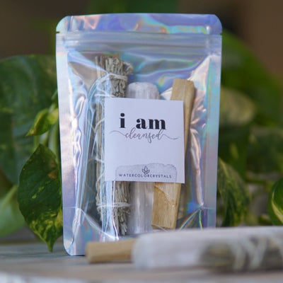 Watercolor Crystals sage smudging kit I am cleansed